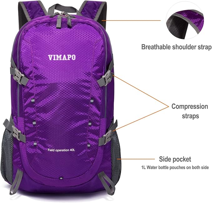 Packable Lightweight Backpack 40L, Ripstop Nylon Foldable Traveling Daypack - Image 3