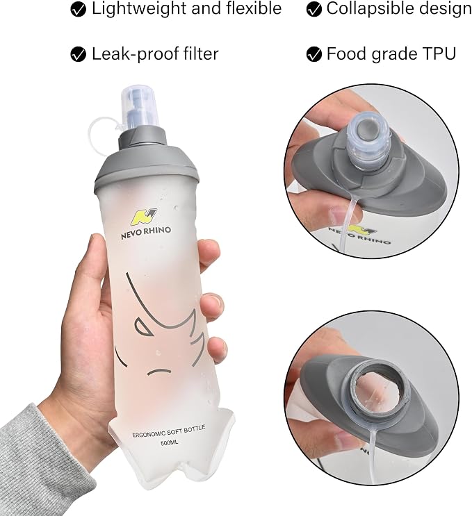 N NEVO RHINO 2PCS Soft Flask, 17oz/500ml TPU Running Water Bottle - Image 2