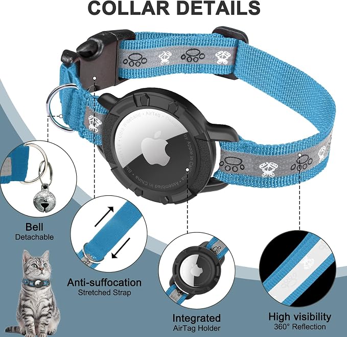 Reflective AirTag Cat Collar, Integrated Cat Tracker Collar - Image 5