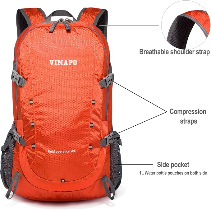 Lightweight Foldable Hiking Backpack 40L, Ripstop Nylon Packable Travel Daypack - Image 3