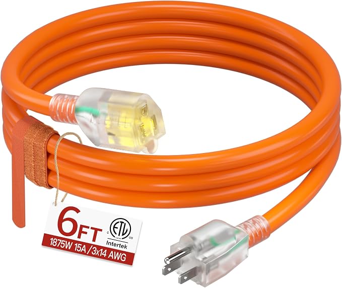 6 FT 14/3 Extension Cord Outdoor, Heavy Duty Weatherproof & Flame Retardant by Skrizcable