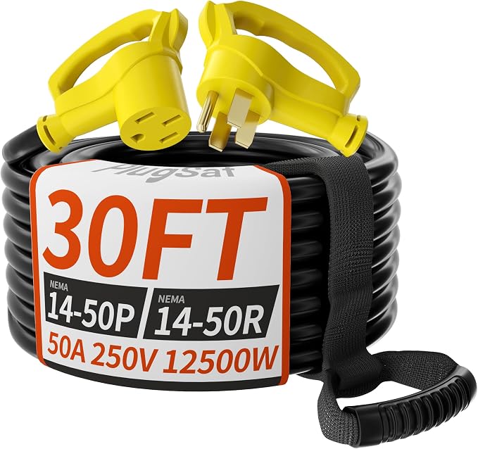 PlugSaf NEMA 14-50P/14-50R 30 FT 50 Amp RV/EV Extension Cord Outdoor by PlugSaf