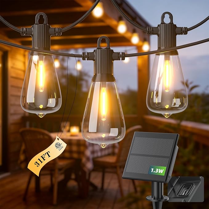 31FT Solar String Lights Outdoor Waterproof IP65 by FOOMAN