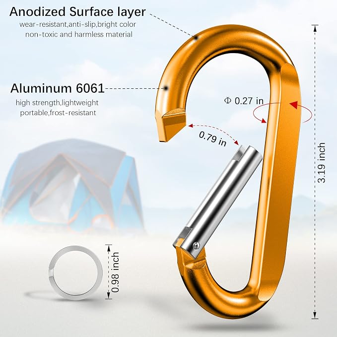 sprookber 3" Carabiner Clip Keychain, D Ring Caribeaner Clip, Key Clip - Image 2