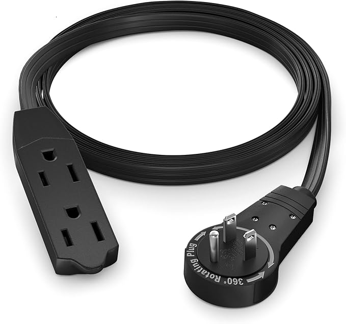 Maximm Cable 3 Ft 360° Rotating Flat Plug Extension Cord/Wire, 16 AWG Multi 3 by MaximmCable