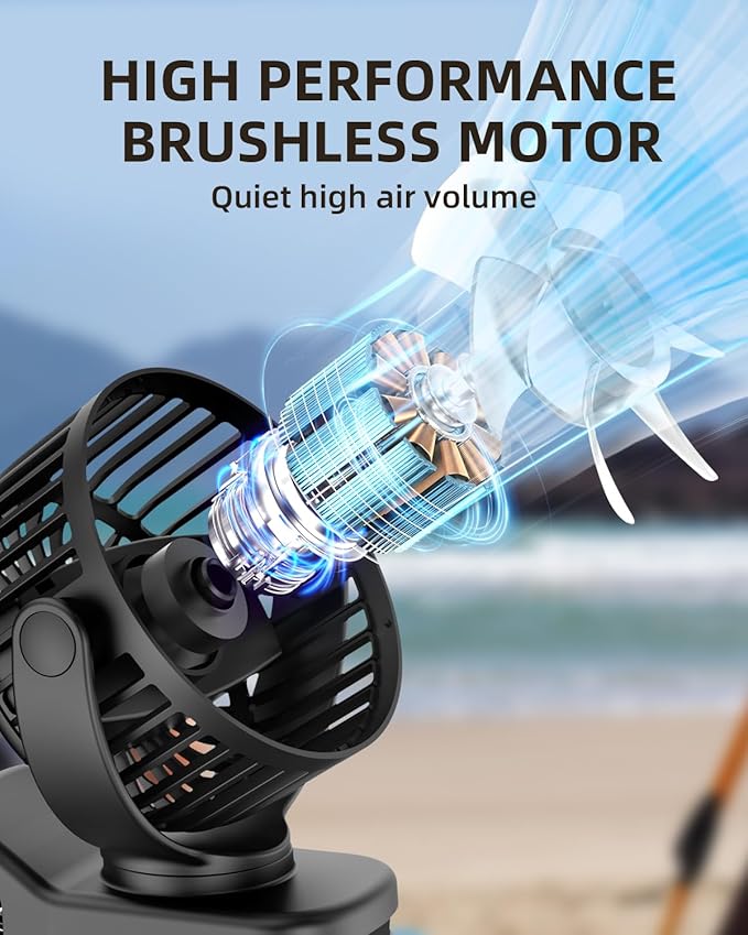 TUNISE Mini Clip on Fan, Battery Operated Desk Fan, Digital display，3 Speeds - Image 6
