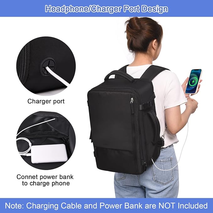 Sinaliy Large Travel Backpack for Women Men, Expandable 40L Carry On Backpack - Image 8