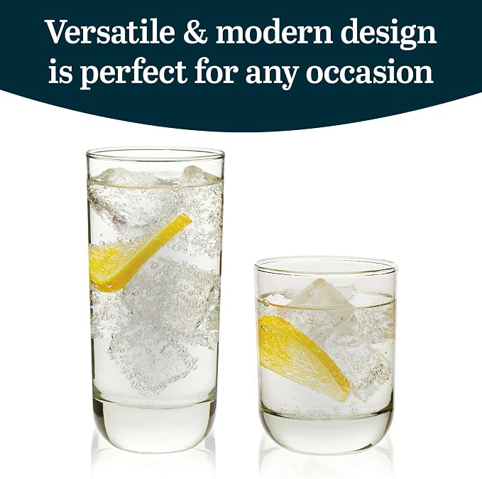 Libbey Drinking Glasses Polaris Tumbler and Rocks Set of 16, Sturdy Drinkware - Image 3