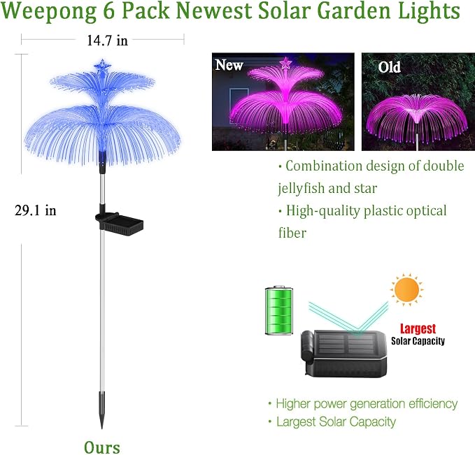 Weepong Solar Garden Lights 6 Pack New Upgraded Solar Lights Outdoor Waterproof - Image 2