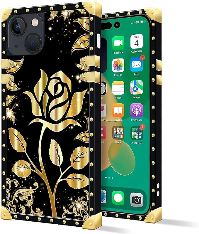 Compatible with iPhone 14 Case, Shine Gold Rose Luxury Golden Decoration - Image 2