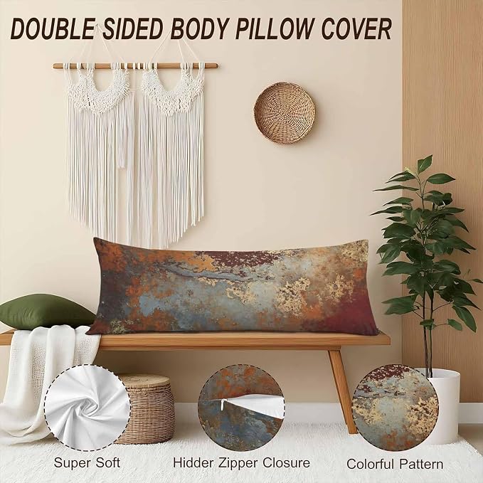 Grunge Rust Decorative Body Pillowcase 20"X54", Metal Rusty Steel Brown Outdoor - Image 4