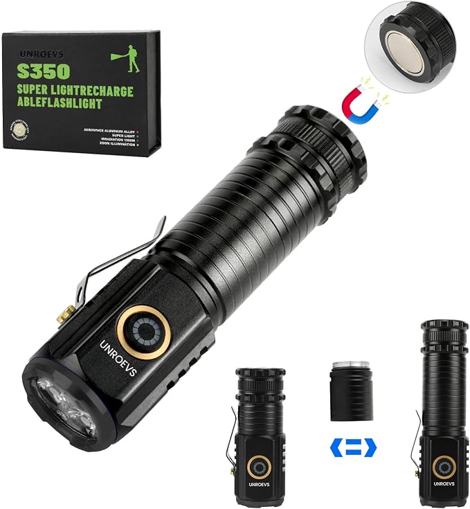 UNROEVS 2550 Lumen 2-in-1 Small Flashlight, Led Rechargeable Flashlights High by UNROEVS