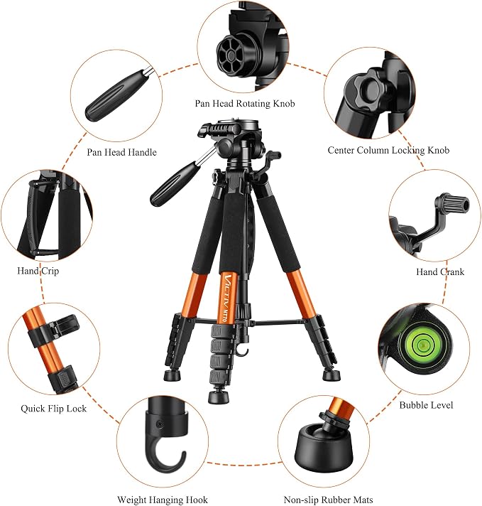 Victiv Tripod 74-Camera-Tripod for Cell Phone, Aluminum Professional Heavy Duty - Image 7
