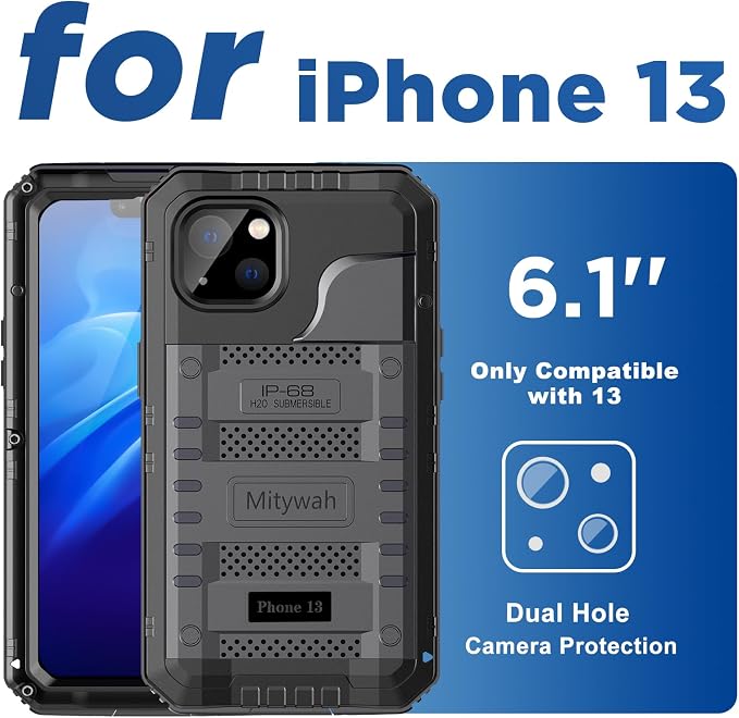 Mitywah Waterproof Case for iPhone 13, Heavy Duty Military Grade Drop - Image 2