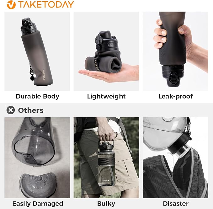 TakeToday Collapsible Water Bottles 32oz, Foldable Travel Bottle, TSA-Approved - Image 2