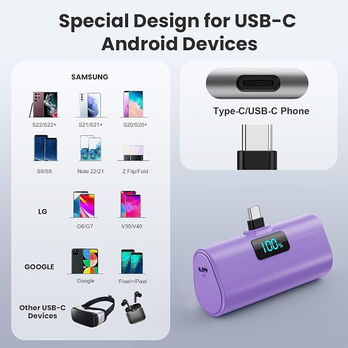 Small Portable Charger 5200mAh, Upgraded PD USB C Power Bank Built-in USB-C - Image 2