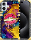 Compatible with iPhone 16 Case, Cool Corlorful Lip Marble Luxury Golden by Unknown