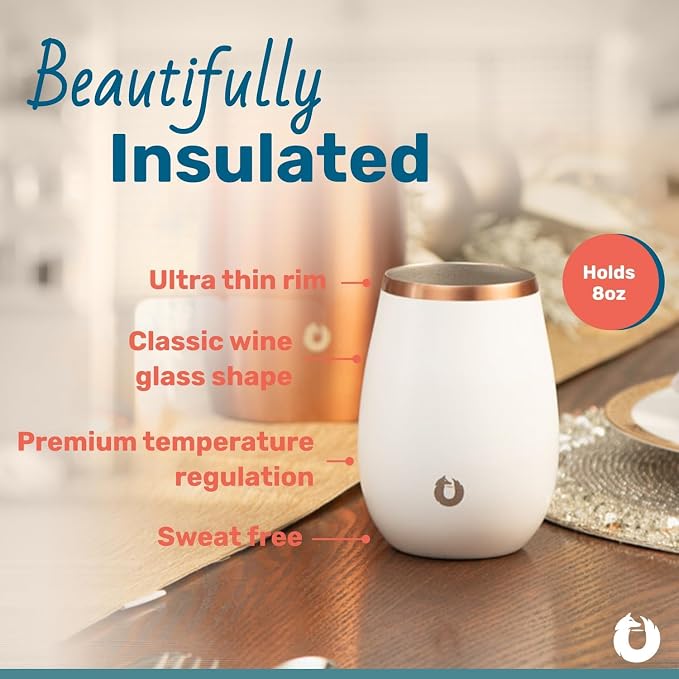 SNOWFOX Premium Vacuum Insulated Stainless Steel Classic White Wine Glass - Image 3