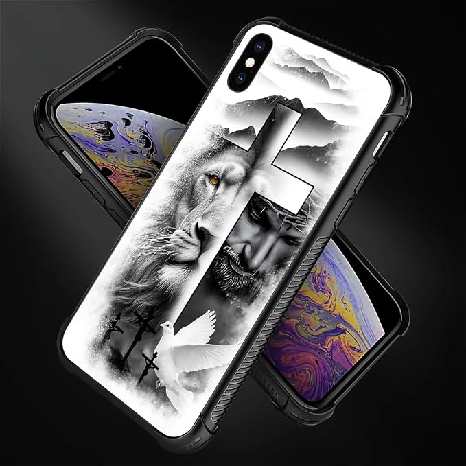 for iPhone X/Xs Case, Lion Cross Jesus Christ Dove Pattern Made of Soft - Image 3