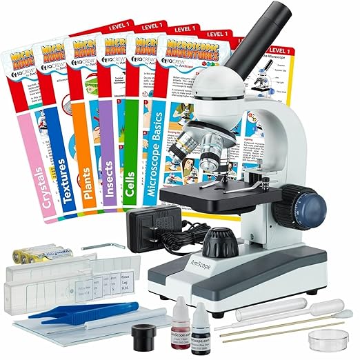 AmScope - 40X-1000X Compound Monocular Student Microscope Set + Slide - Image 9