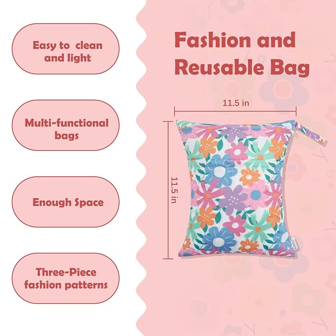 ALVABABY 3pcs Cloth Diaper Wet Dry Bags Waterproof Reusable - Image 2