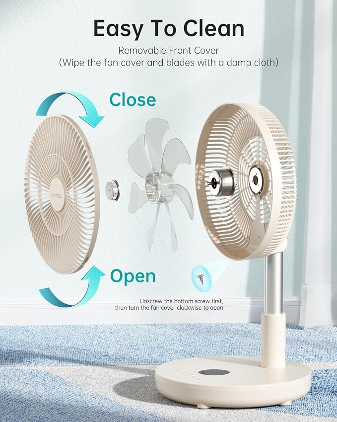 TriPole Foldable Standing Fan 12" Portable Rechargeable Battery Pedestal Fan - Image 7