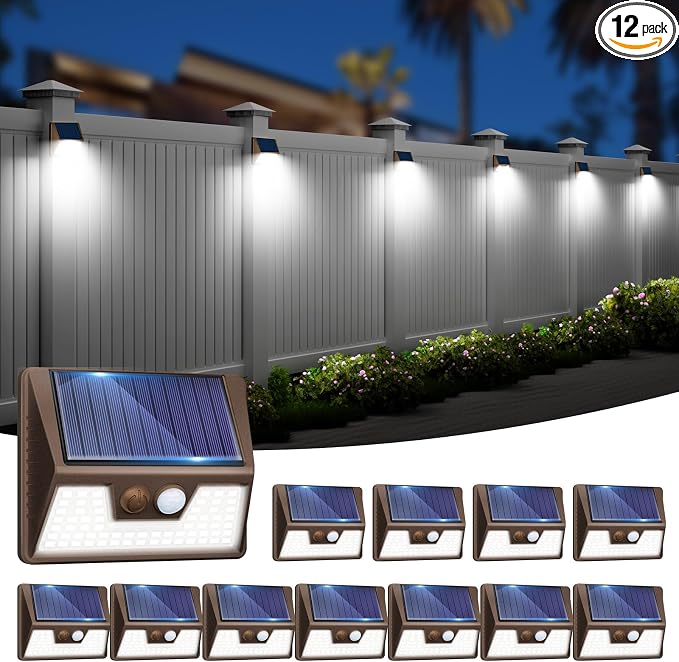 vighep 12 Pack Solar Fence Lights Waterproof, Motion Sensor Deck Lights Outdoor by Vighep