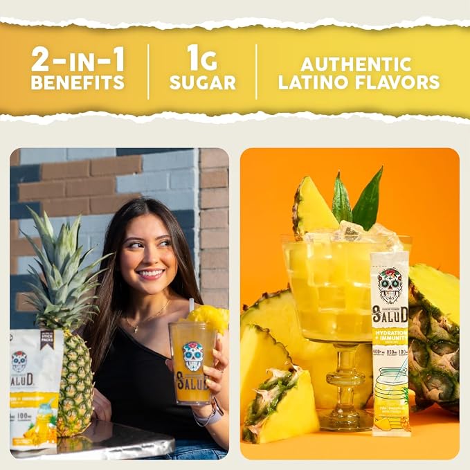 Salud 2-in-1 Hydration Packets + Immunity Electrolytes Powder, Pineapple - Image 2