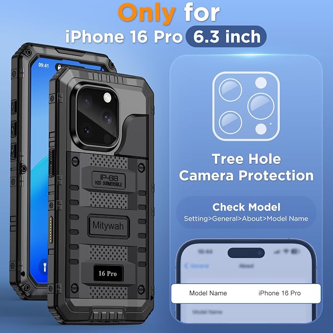 Mitywah Waterproof Case for iPhone 16 Pro, Shockproof Heavy Duty Case - Image 2