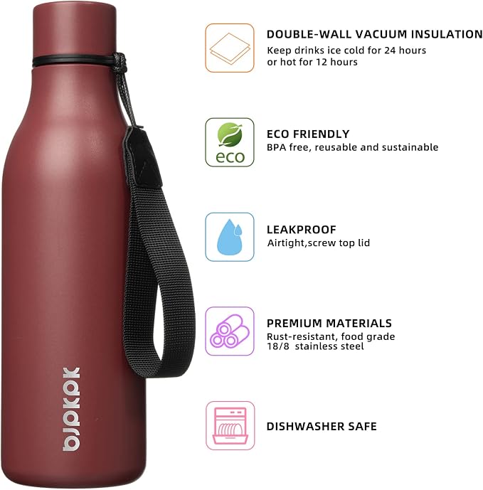BJPKPK Insulated Water Bottles, 18 oz Stainless Steel Metal Water Bottle - Image 2