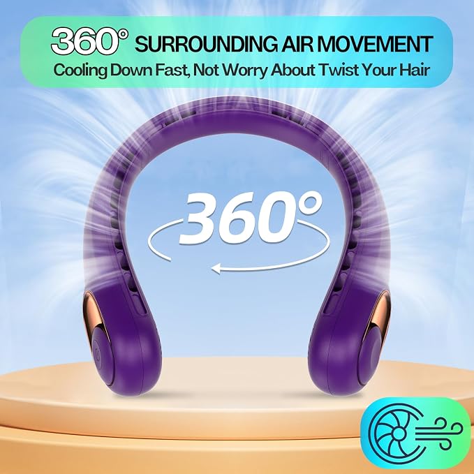 KIDEE Portable Neck Fan, Hands Free Bladeless Fan Rechargeable, 4000mAh Battery - Image 5