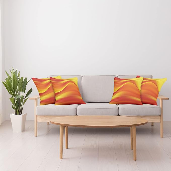 Ambesonne Orange Decorative Throw Pillow Case Pack of 4, Digital Waves - Image 4