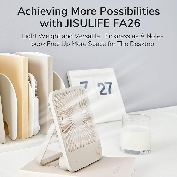 JISULIFE Desk Fan Battery Rechargeable, 4500mAh 180°Foldable Portable Personal - Image 4