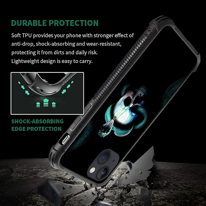 for iPhone 14 Case, Skeleton Winding Snake Pattern Graphic Design Girl Boy Soft - Image 7