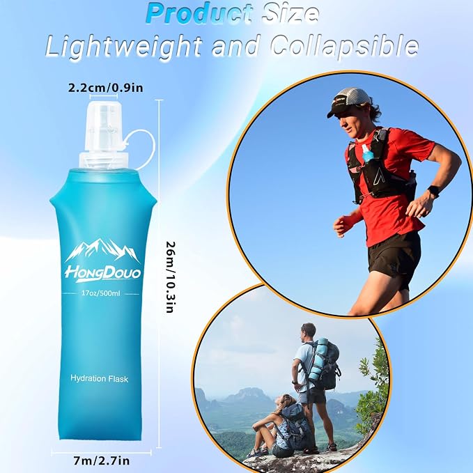 2 Packs Soft Flask, 17oz/500ml TPU Collapsible Soft Water Bottle - Image 2