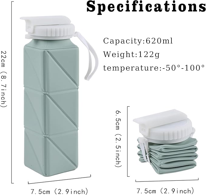 EOBTAIN Green Silicone Collapsible Water Bottle - Image 2