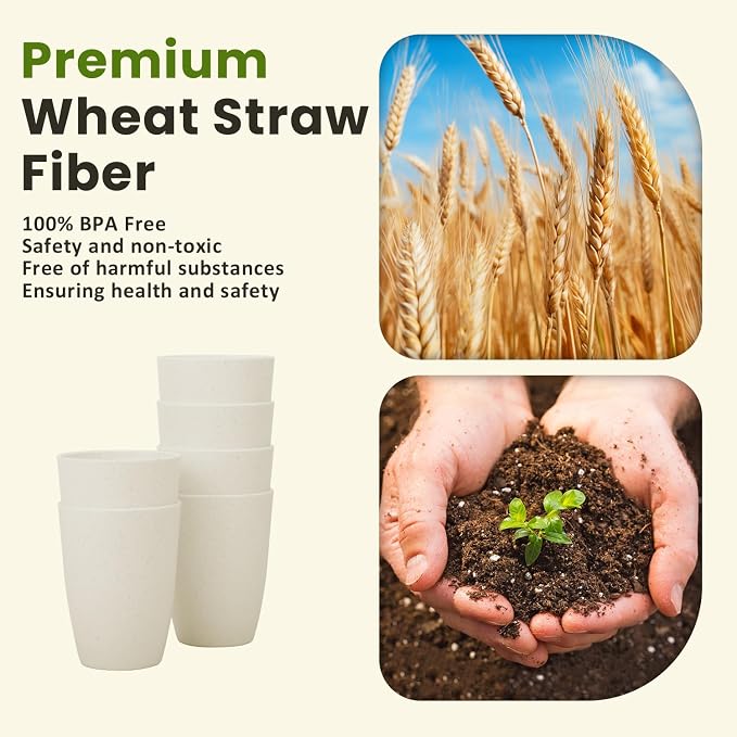 Homienly Wheat Straw Cups 12oz Unbreakable & Easy to Clean Cups Reusable - Image 3