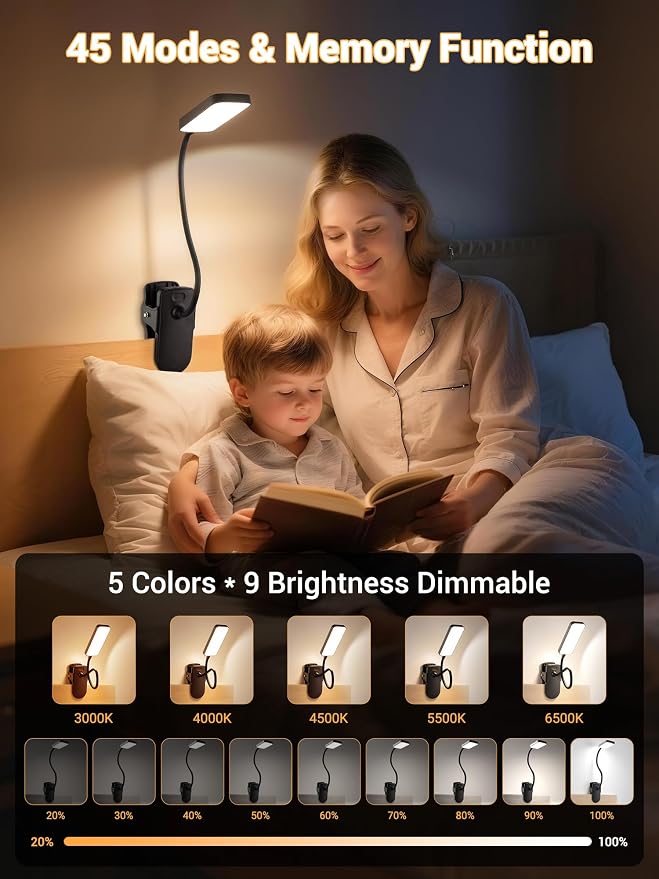 Clip on Light, 9 Brightness+5 Color Rechargeable Desk Lamp, 4000mAh Battery - Image 2