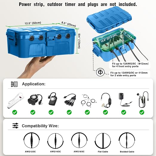 Flemoon Large Outdoor Electrical Box, IP54 Waterproof Outdoor Extension Cord - Image 2