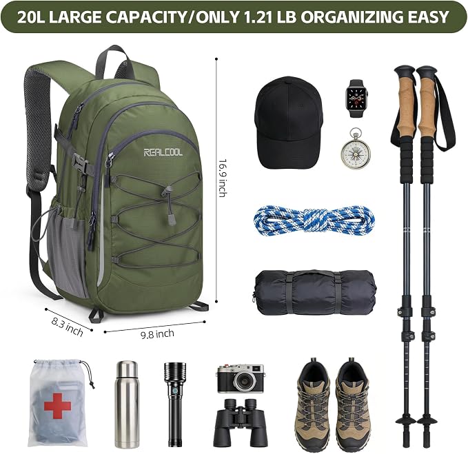 RealCool Hiking Backpack for Men Women, 20L Lightweight Waterproof Travel - Image 2