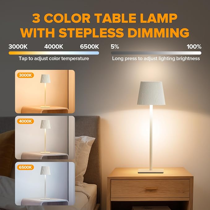 LUTEC 4 Pack Cordless Table Lamp, 6000mAh Rechargeable Battery Operated Desk - Image 2