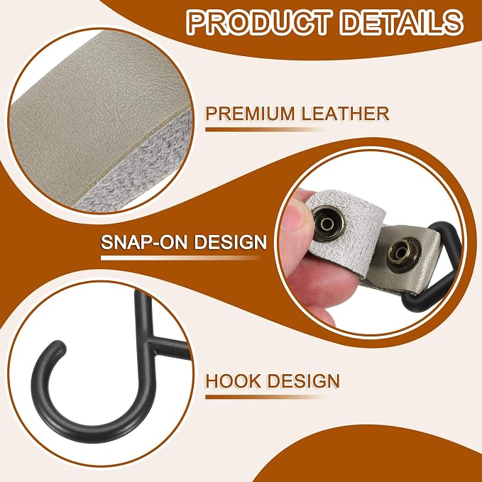 uxcell 5pcs PU Leather Hooks, Leather Straps - Image 3