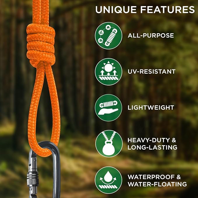 TECEUM Rope – 150 Feet x 1/4 Inch – Orange Yellow – Strong All-Purpose Utility - Image 4