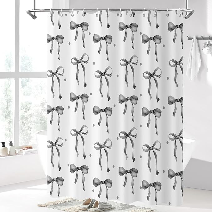 Grey and White Bow Shower Curtain - Image 2
