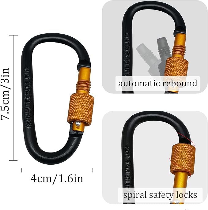 6 Pack Small Locking Carabiner, 3 Inch Aluminum D-Shape Snap Hook - Image 4