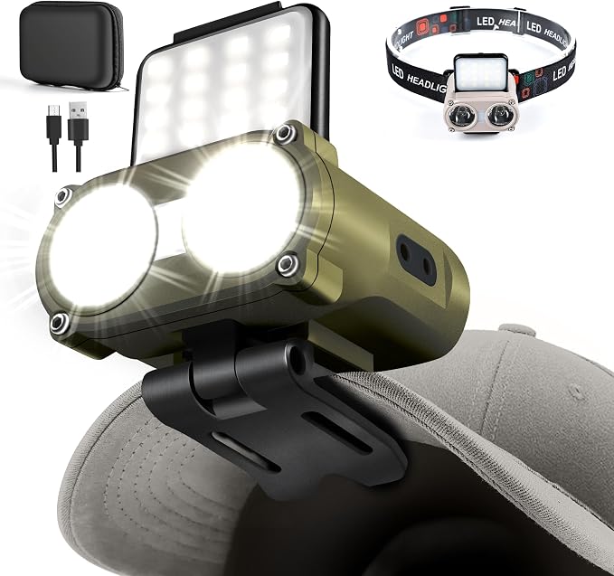 Hopedone LED Hard Hat Light, 800Lumens Rechargeable Dimmable Clip on Cap Lights by Hopedone