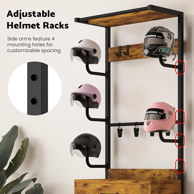 Kikihouse Freestanding Floor Mounted Helmet & Gear Storage Rack, Adjustable - Image 6