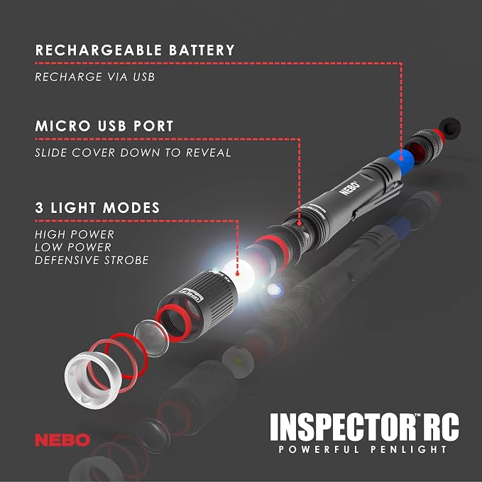 NEBO INSPECTOR RC Pen Light | 360 Lumens, 3 Light Modes, Rechargeable & AAA - Image 8