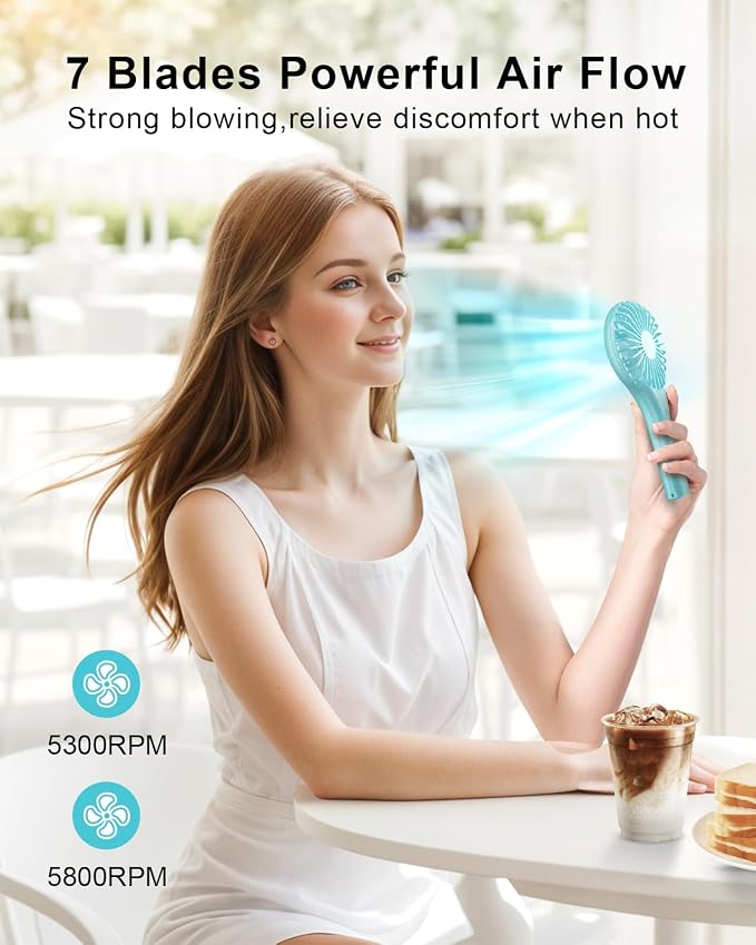 TriPole 2 Pack Handheld Mini Portable Fans Blue, Rechargeable Battery Operated - Image 2
