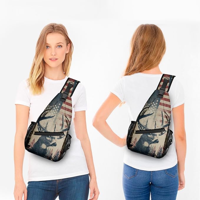 FyLybois Deer Sling Bag for Women Lightweight Crossbody Backpack Casual Daypack - Image 3